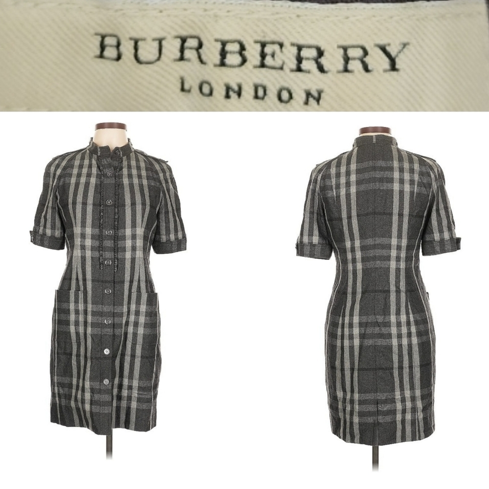 RARE Burberry Gray Nova Check Wool Blend Career Business Tailored Dress US 10